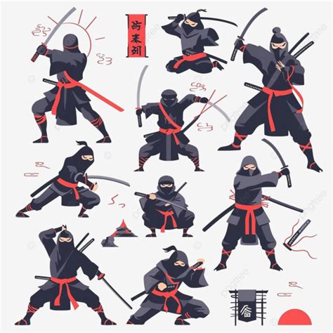 Ninja Flat Illustration Japanese Warrior Signs Vector Illustration Ninja Flat Design