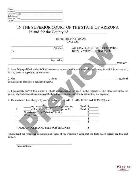 Maricopa Arizona Affidavit Of Service By Process Server Afs Affidavit