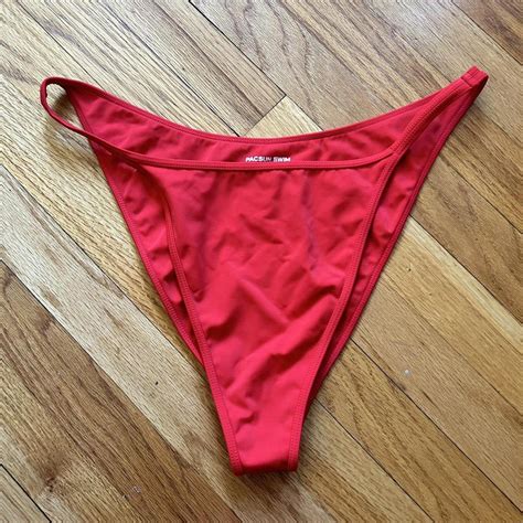 Red High Cut Minimal Coverage Bikini Bottoms By Depop