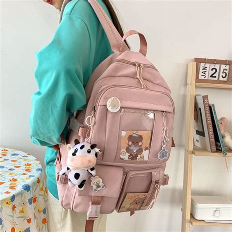 Kawaii Mochila con Pines Kawaii Mochila Escolar Linda Estética Mochila