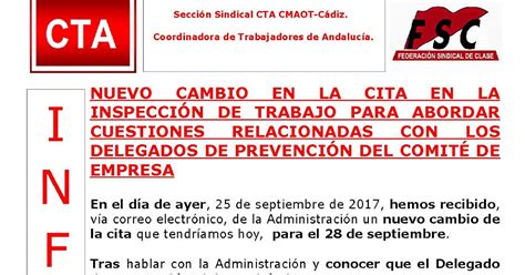 Sindicato Cta En La Provincia De C Diz Nuevo Cambio En La Cita En La