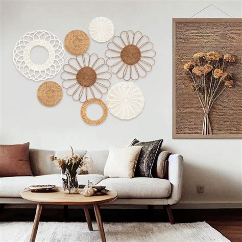 Bay Isle Home™ Set Of 8 Boho Wall Decor Rattan Flower Wall Basket Decor ...