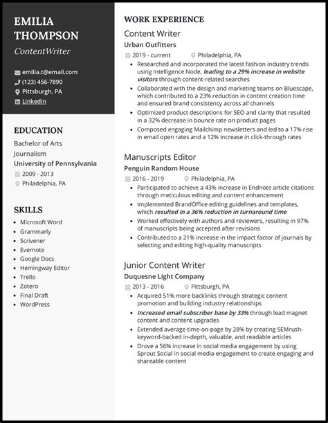 Writer Resume Examples Created To Win The Job In