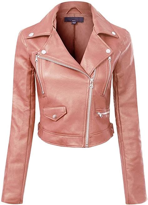 Design By Olivia Womens Long Sleeve Zipper Closure Moto Biker Faux Leather Jacket Leather