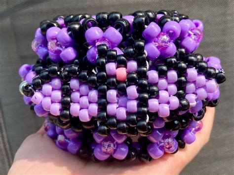 Purple Bat Epic Rotating Kandi Cuff Gothic Vampire Halloween Beaded