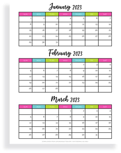 Quarterly Calendar Printables