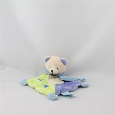 Doudou plat ours bleu vert super tétine BABY NAT