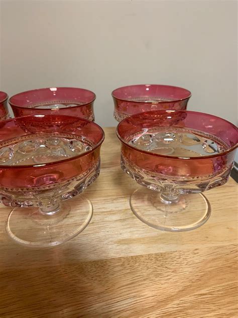 Tiffin Kings Crown Ruby Red Flash Thumbprint Set Of 8 Sherbet Dessert Glasses Ebay