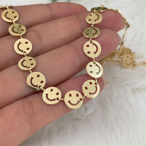 Smiley Necklace Smiley Face Necklace Emoji Necklace Gold Etsy