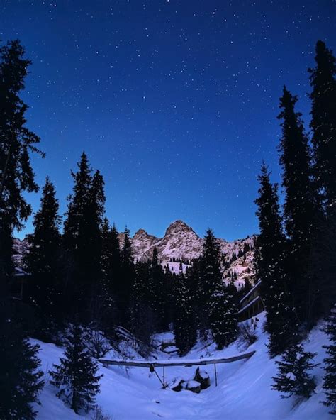 Montanha à noite céu estrelado Foto Premium