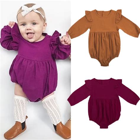 Newborn Infant Baby Girls Pretty Cute Bodysuits 2 Style Long Fly Sleeve