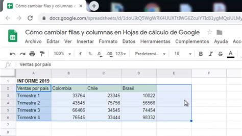 C Mo Cambiar Filas Y Columnas En Hojas De C Lculo De Google Youtube