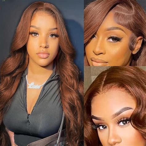 Miss Alle Chocolate Brown 20 Body Wave Lace Front Wig 150 Density Auburn Human Hair Colored