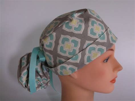 Teal On Steel Ponytail Womens Surgical Scrub Cap By Headlids Scrub Caps