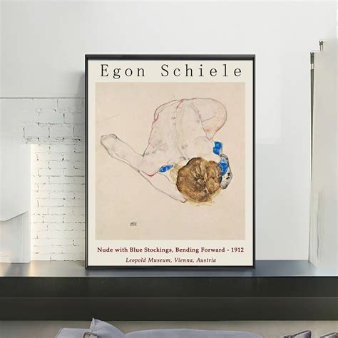 Egon Schiele Poster Nude With Blue Stockings Bending Forward Exhibition Poster Wall Decor Home