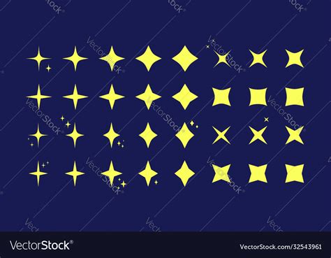 Yellow Star Burst Twinkle Pattern Icon Set Vector Image