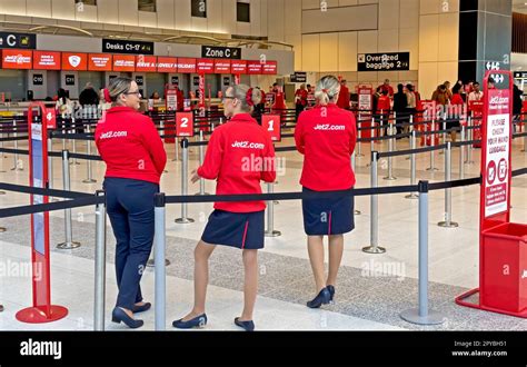 Jet2 check-in staff at Manchester International Airport, England, UK ...