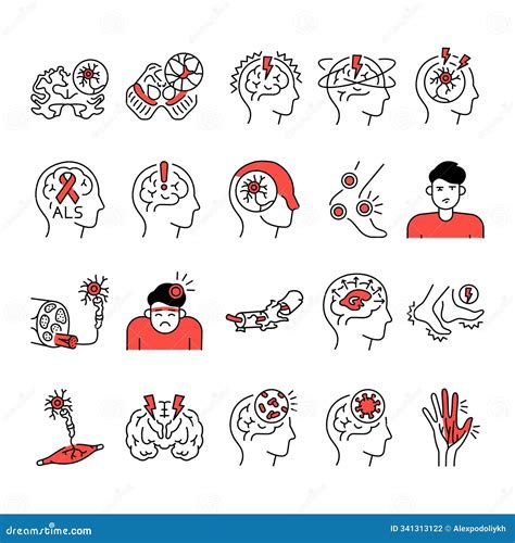 Neurological Diseases Line Black Icons Set. Signs for Web Page, Mobile