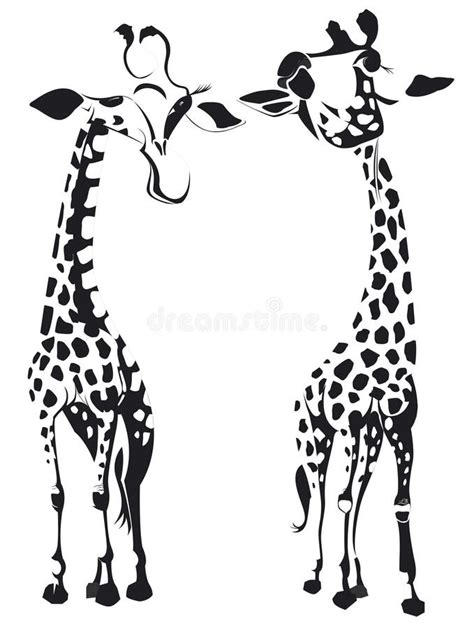 Two Giraffes Talking Together In Vector Black And White Stock Vector