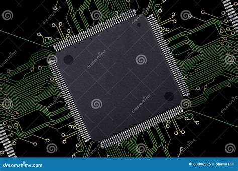 Large Blank Integrated Circuit With Connections On Black Background