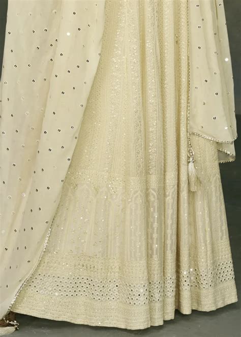 Ivory Georgette Anarkali Gown With Heavy Embroidery Urban Womania