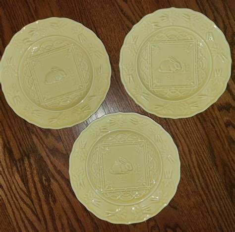 Set Of Bordallo Pinheiro Yellow Rabbit Plates Etsy