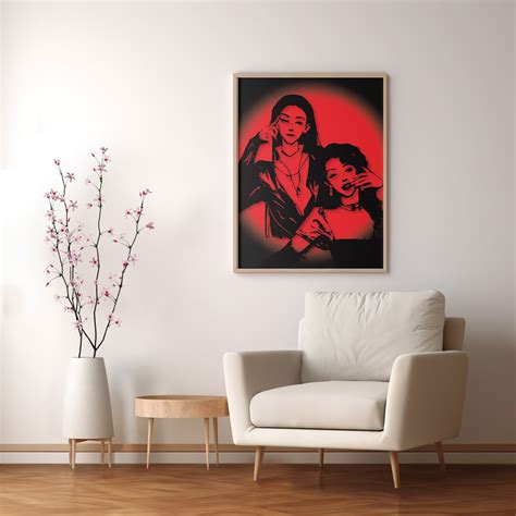 Sapphic Wlw Anime Wall Art Queer Couple Modern Lesbian Sapphic Girl Gay Couple Romantic Queer