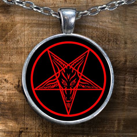 Esoteric Necklace Satanic Goat Head Baphomet Pendant Black Etsy