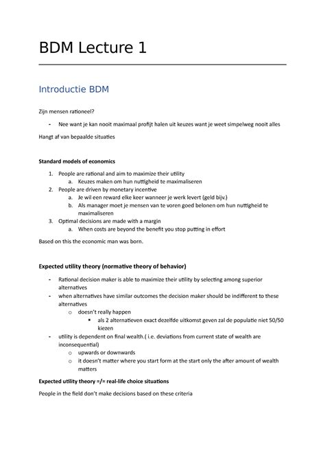 BDM Lecture 1 Keuzes Maken Om Hun Nuttigheid Te Maximaliseren People