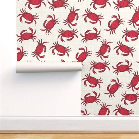 Nautical Wallpaper Red Crab By Littlerhodydesign Beach Etsy In 2021