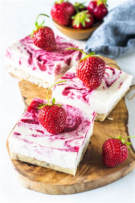 No Bake Vegan Strawberry Cheesecake Bars Gluten Free Dessert Recipe