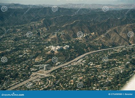 Aerial View of Highway Interchange with Downtown City Los Angeles, USA ...