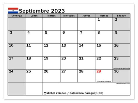 Calendario Settembre 2023 Paraguay Michel Zbinden IT