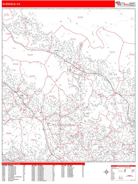 Glendale California Zip Code Wall Map (Red Line Style) by MarketMAPS ...