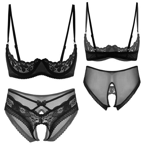 Aislor Women S Sheer Lace Lingerie Set Open Cup Bra Tops With