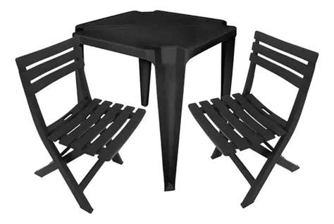 Conjunto Mesa Quadrada Monobloco Preta Cadeiras Dobr Vel Frete Gr Tis