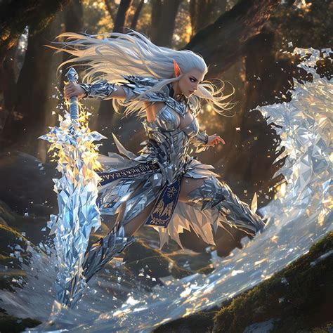 tall slim fitness influencer German Valkyrie woman in glimmering silver