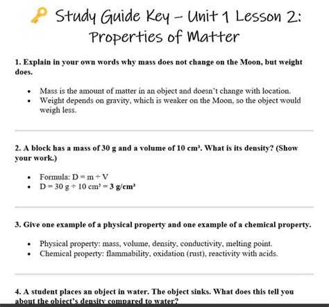 Challenge Properties Of Matter Answer Key