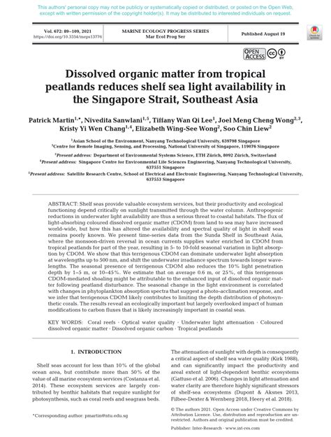 Pdf Dissolved Organic Matter From Tropical Peatlands Reduces Shelf