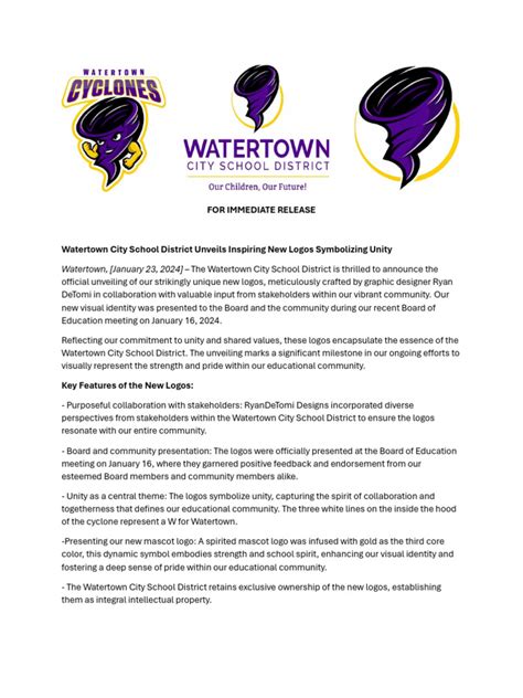 Watertown City School District Unveils Inspiring New Logos Symbolizing ...