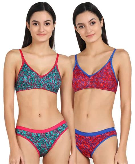 Buy Aamarsh Women Cotton Bra Panty Set For Lingerie Set Pack Of Color Green Red