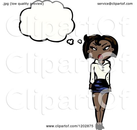 Cartoon Of An African American Girl Thinking Royalty Free Vector