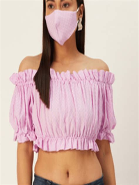 Buy Dressberry Women Purple Off Shoulder Bardot Crop Top Tops For