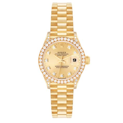 Rolex President Datejust Yellow Gold Diamond Ladies Watch 69158 At 1stdibs