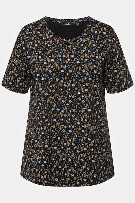 Ditsy Floral Short Sleeve V Neck Tee T Shirts Tops