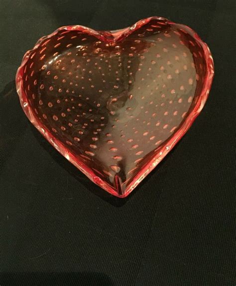 Murano Art Glass Heart Shaped Bowl Dish Or Ashtray Controlled Bubbles Ebay In 2020 Heart