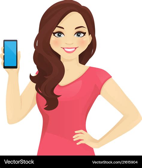 Woman Showing Phone Royalty Free Vector Image Vectorstock