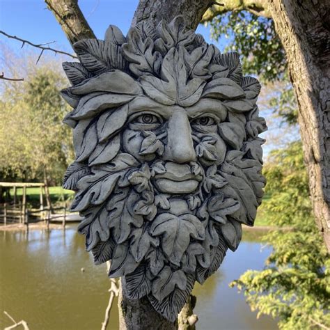 Stone Garden Leafy Tree Green Man Leaf Face Wall Plaque Pagan Wiccan Ferney Heyes Garden Products