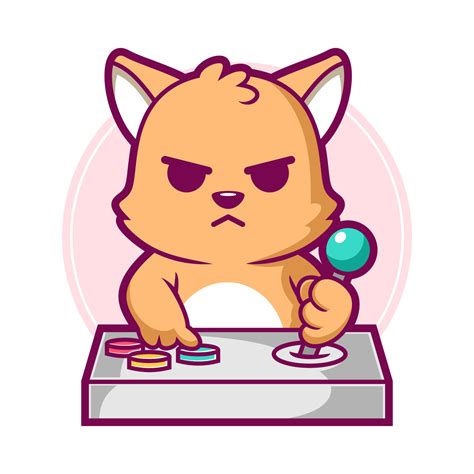 Cute Cat Play Game With Arcade Joystick Cartoon 9159563 Vector Art At