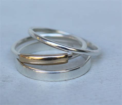 Gold and Silver Rings 3 Stacking Rings, 14k Gold, Sterling Silver Ring ...